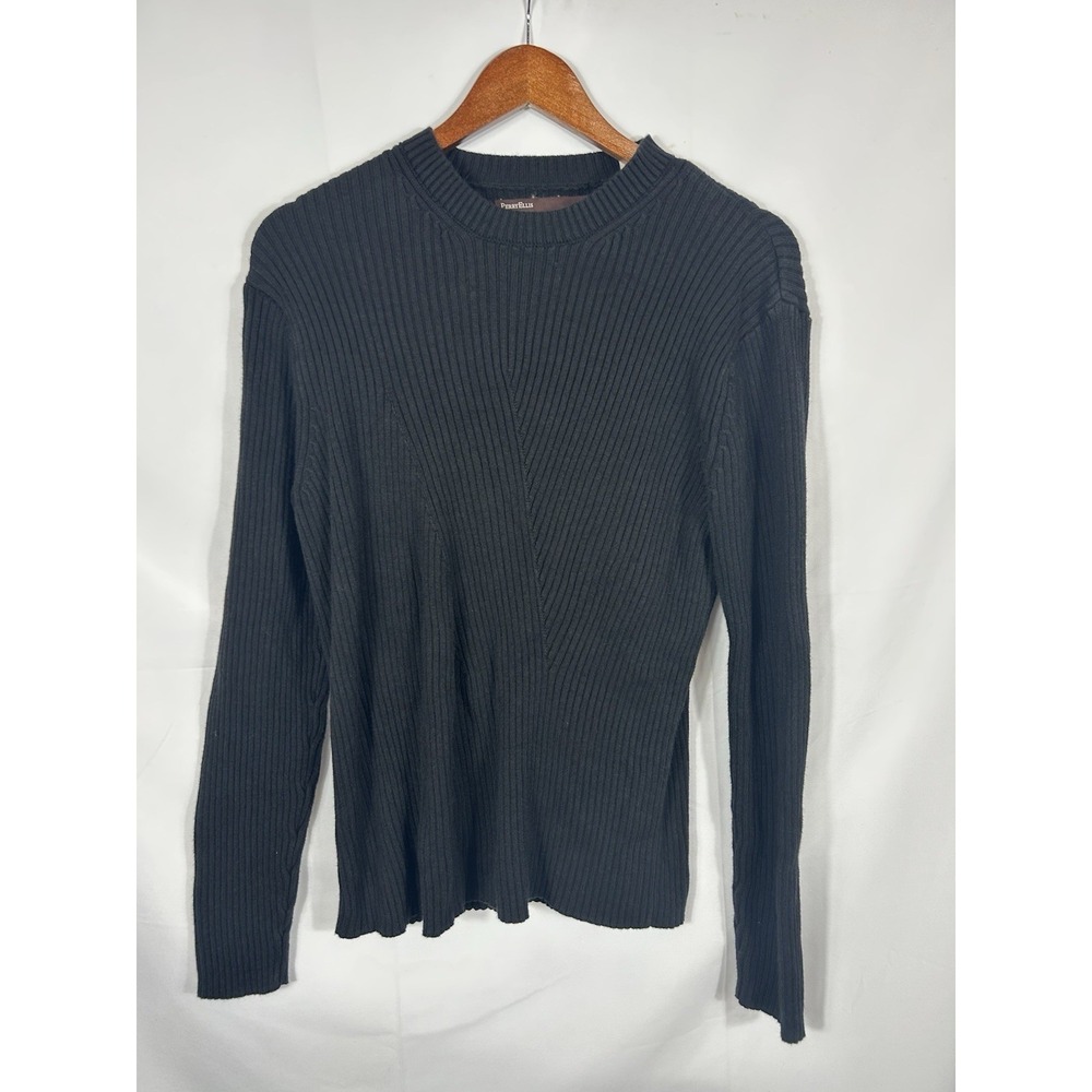 Perry Ellis Mens Black Heavyweight Sweater Size XL 90s Academia Preppy Old Money